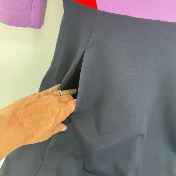 Boden Fit & Flare Midi Dress Purple Navy Blue Color block Ponte Knit Size‎ 6L - Picture 5 of 11